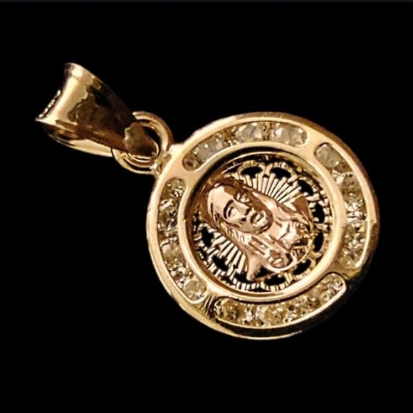 14kt Yellow &  Rose Gold Jesus/Saints Head Cubic Zirconia Pendant - Picture 2 of 4